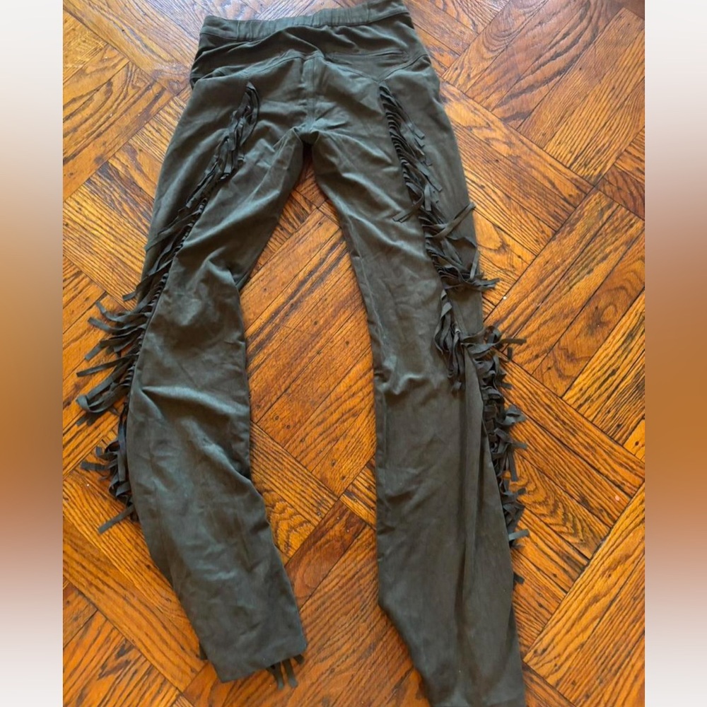 Double D Ranch Olive Green Leggings with Fringe